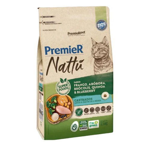 Premier Nattu Gatos Adultos Castrado Abbora 7,5kg