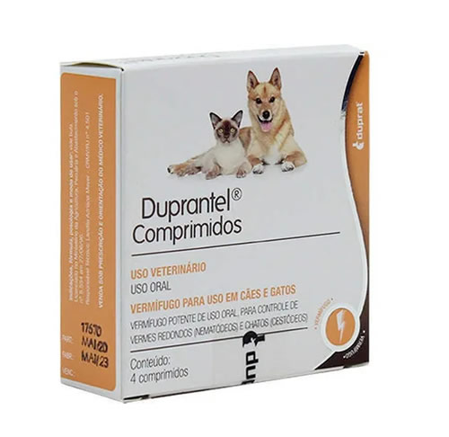Vermfugo duprat duprantel composto com 4 comprimidos para ces e gatos
