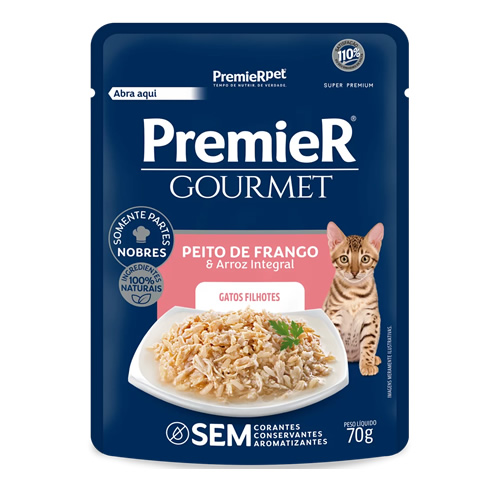 PremieR Gourmet Gatos Filhotes sabor Peito de Frango e Arroz Integral 70gr