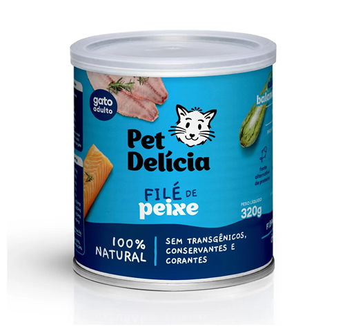 Rao mida Pet Delcia para Gatos Adultos Sabor Fil de Peixe 320g