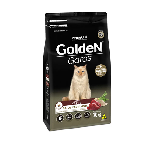 Rao Golden para Gatos Adultos Castrados Sabor Carne 10kg