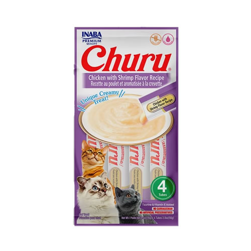 Petisco Churu Para Gatos Adultos Sabor Galinha e Camaro 56g