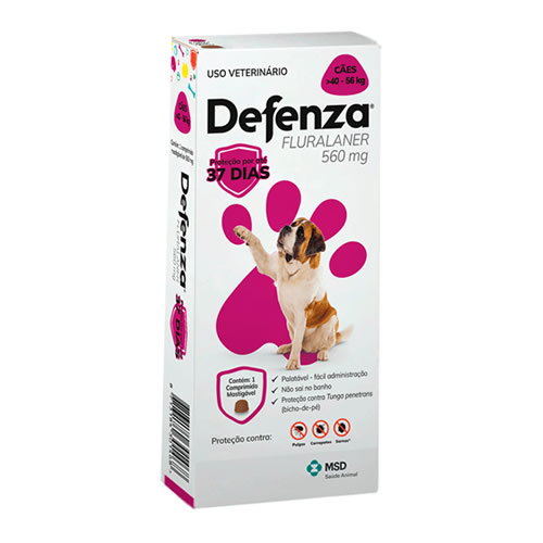 Antipulgas e Carrapatos Defenza 560mg MSD para Ces de 40-56kg - 1 comprimido