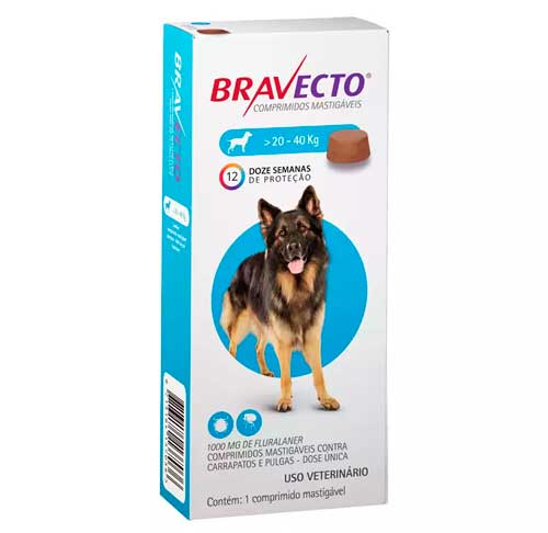 Antipulgas e Carrapatos Bravecto para Ces de 20Kg a 40Kg