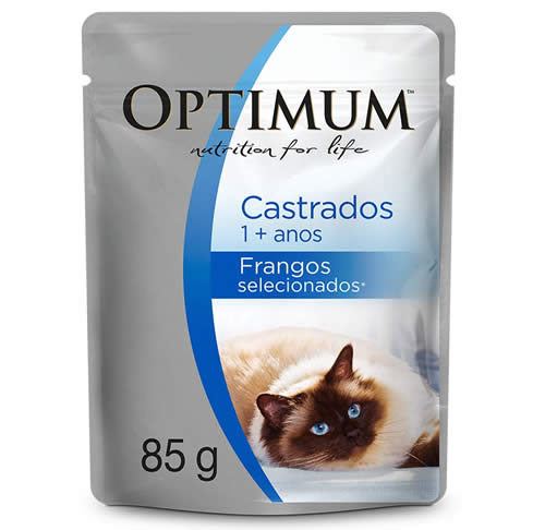 Alimento mido Optimum Sach Gatos Adultos Castrados Frango 85g